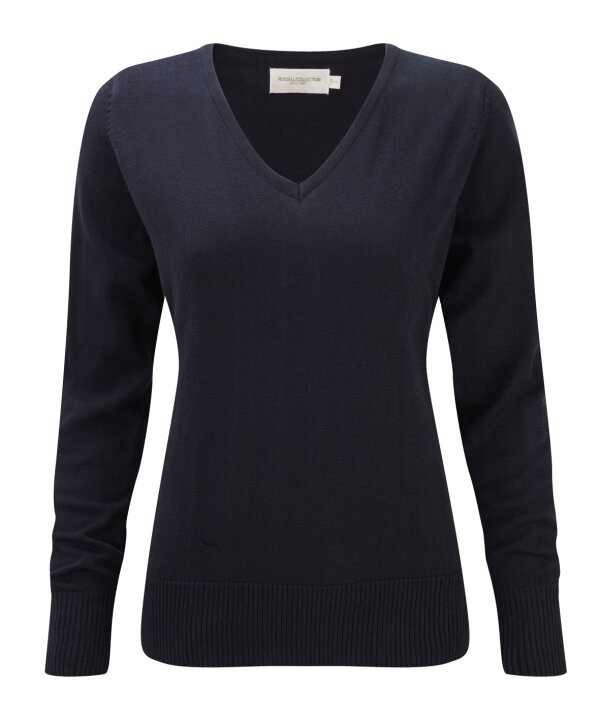 Ladies V-Neck Knitted Pullover [french navy, 2XL]